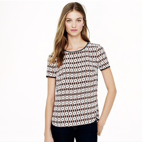J. Crew Tipped Silk Tee in Diamond Tile - Picture 3 of 4